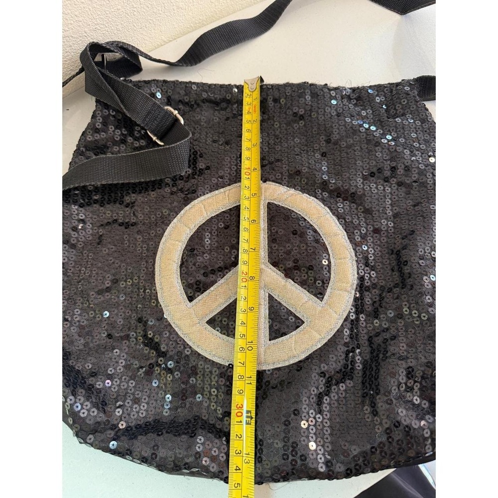 deb & dave LA NY Black Sequin Peace Sign Crossbody Bag Y2K Adjustable Strap - Picture 3 of 6